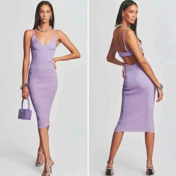Retrofete Amster Rib Knit Midi Dress Metallic Lilac Size L B262 - Picture 1 of 8